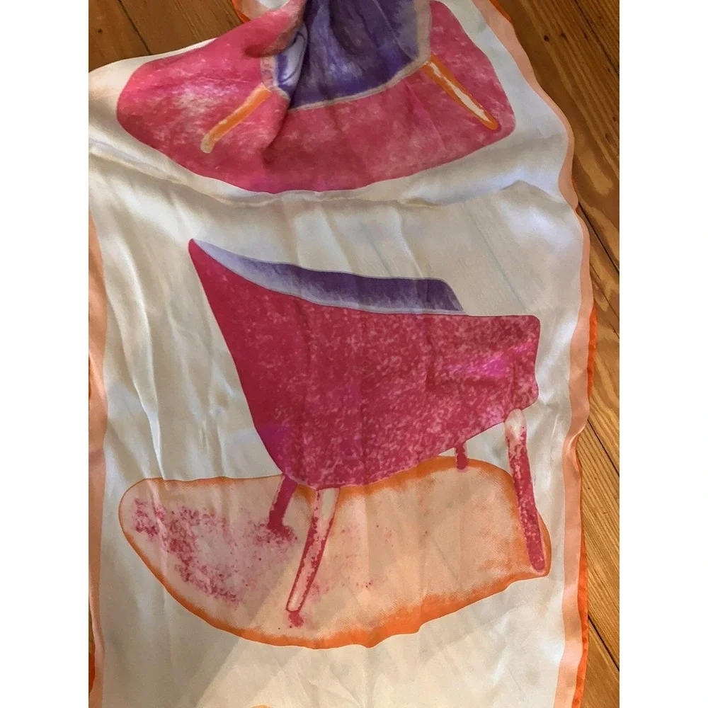 Vintage FENDI Scarf Silk‎ Chairs Orange Pink 60x15 High end Old Money